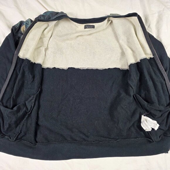 Zara Man Floral Bomber Jacket Mens M Black Green Zip Up Lightweight Causal - Picture 3 of 8